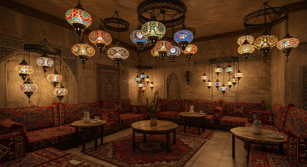 Harmony Of Mosaic Lamps and Arabic Sofas